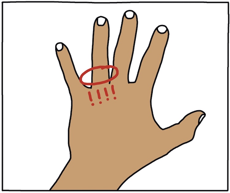 drawing of left hand with wedding ring missing