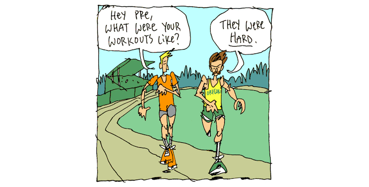 first panel from The Orange Runner - The Training Log -- Steve Prefontaine