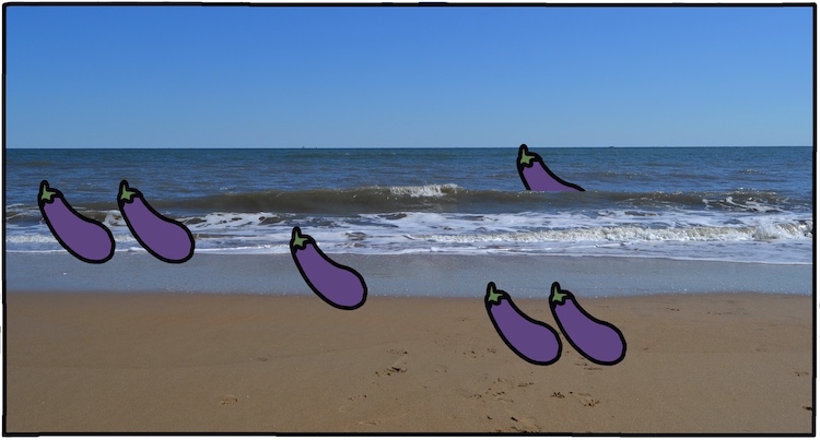 drawing of eggplants at the beach