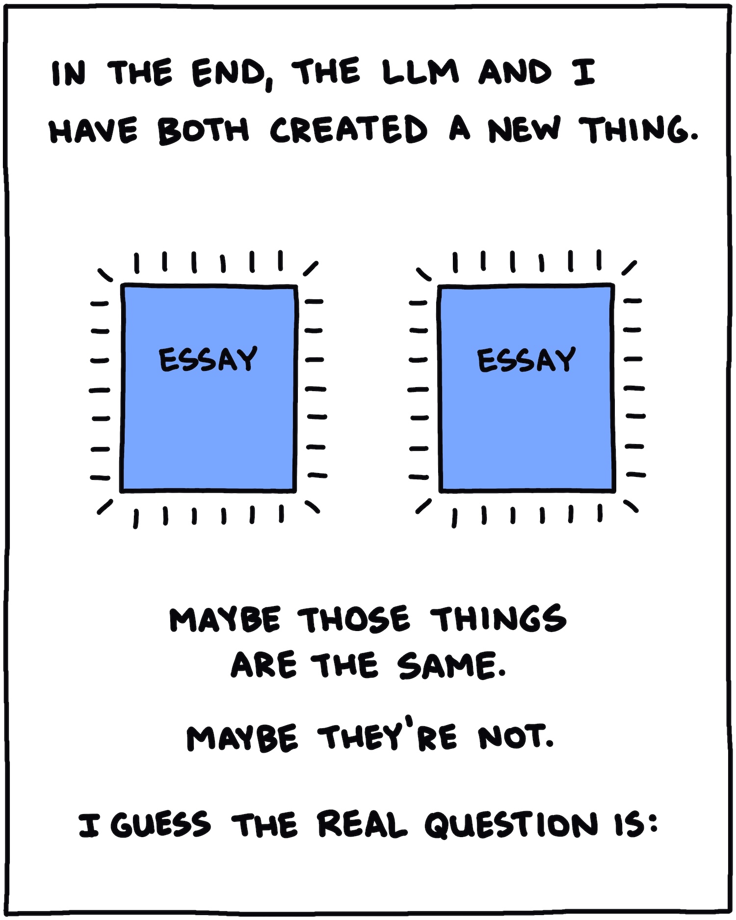 In the end, the LLM and I have both created a new thing. Maybe those things are the same. Maybe they're not. I guess the real question is: 